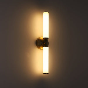 LightFixturesUSA - 2 - Light Ribbed Opal Glass Linear LED Vanity Wall Sconce - Wall Sconce - Brass - 