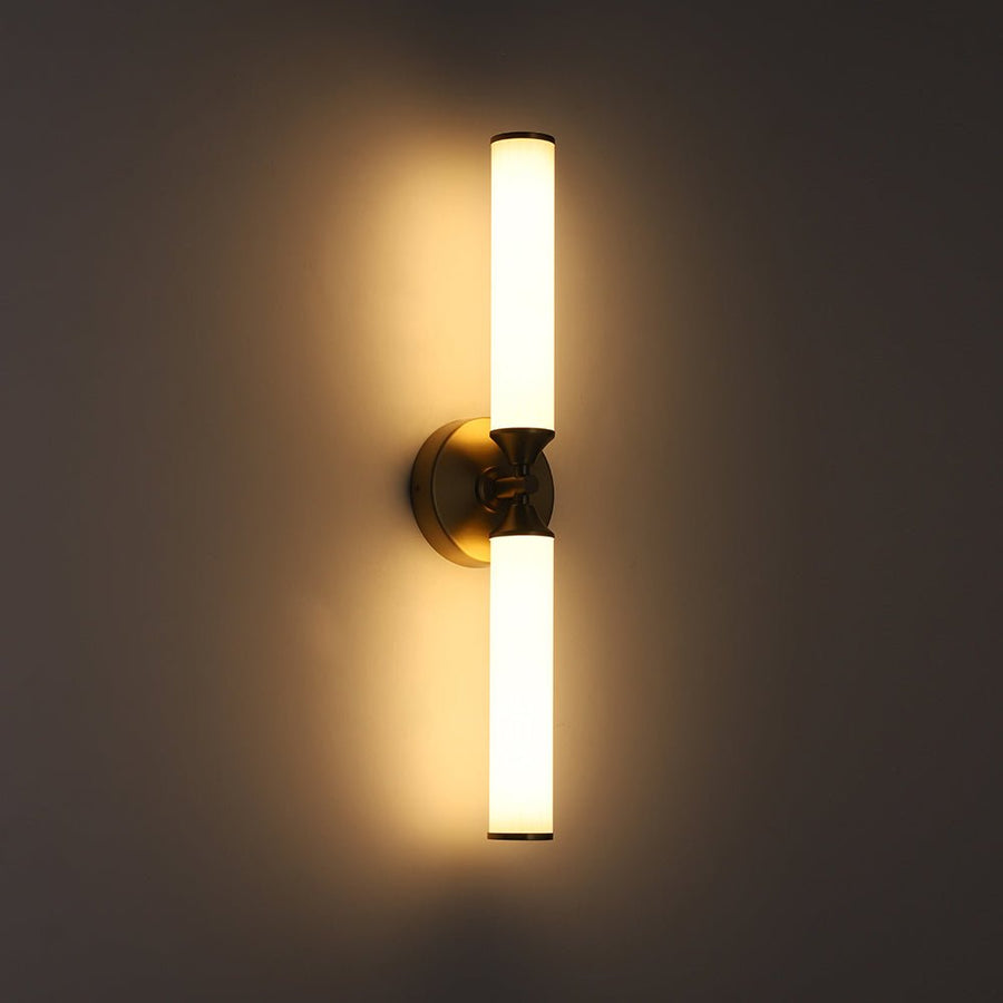 LightFixturesUSA - 2 - Light Ribbed Opal Glass Linear LED Vanity Wall Sconce - Wall Sconce - Brass - 