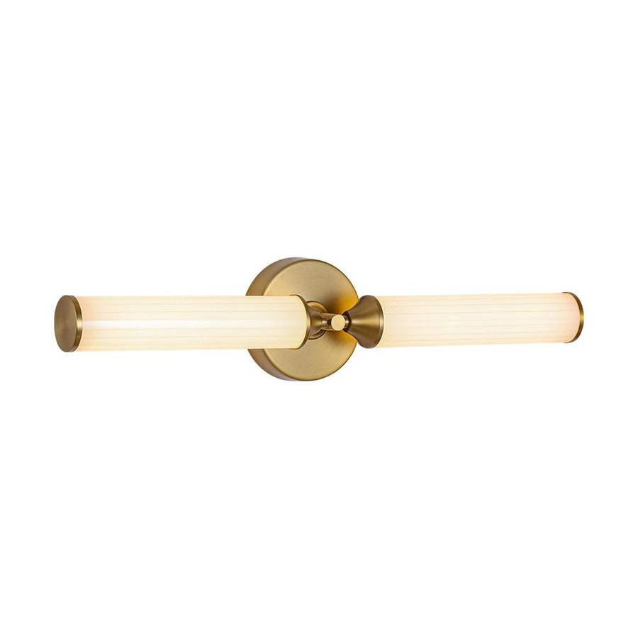 LightFixturesUSA - 2 - Light Ribbed Opal Glass Linear LED Vanity Wall Sconce - Wall Sconce - Brass - 