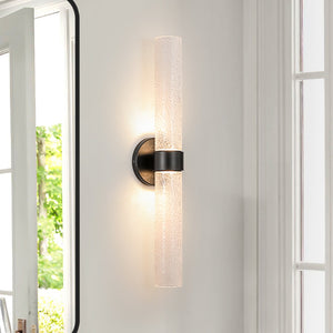 LightFixturesUSA-2-Light Rippled Glass Linear Tube LED Vanity Wall Sconce-Wall Sconce-1 Pack-