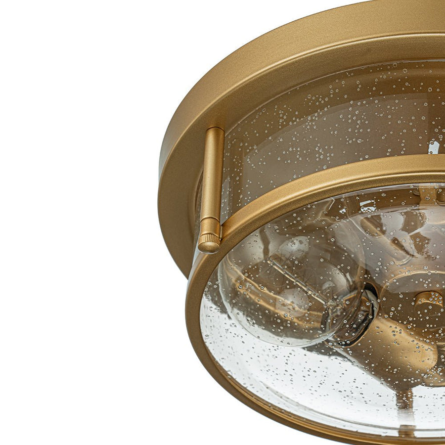 LightFixturesUSA - 2 - Light Seeded Glass Round Flush Mount Ceiling Light - Ceiling Light - Brass - 