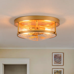 LightFixturesUSA - 2 - Light Seeded Glass Round Flush Mount Ceiling Light - Ceiling Light - Brass - 