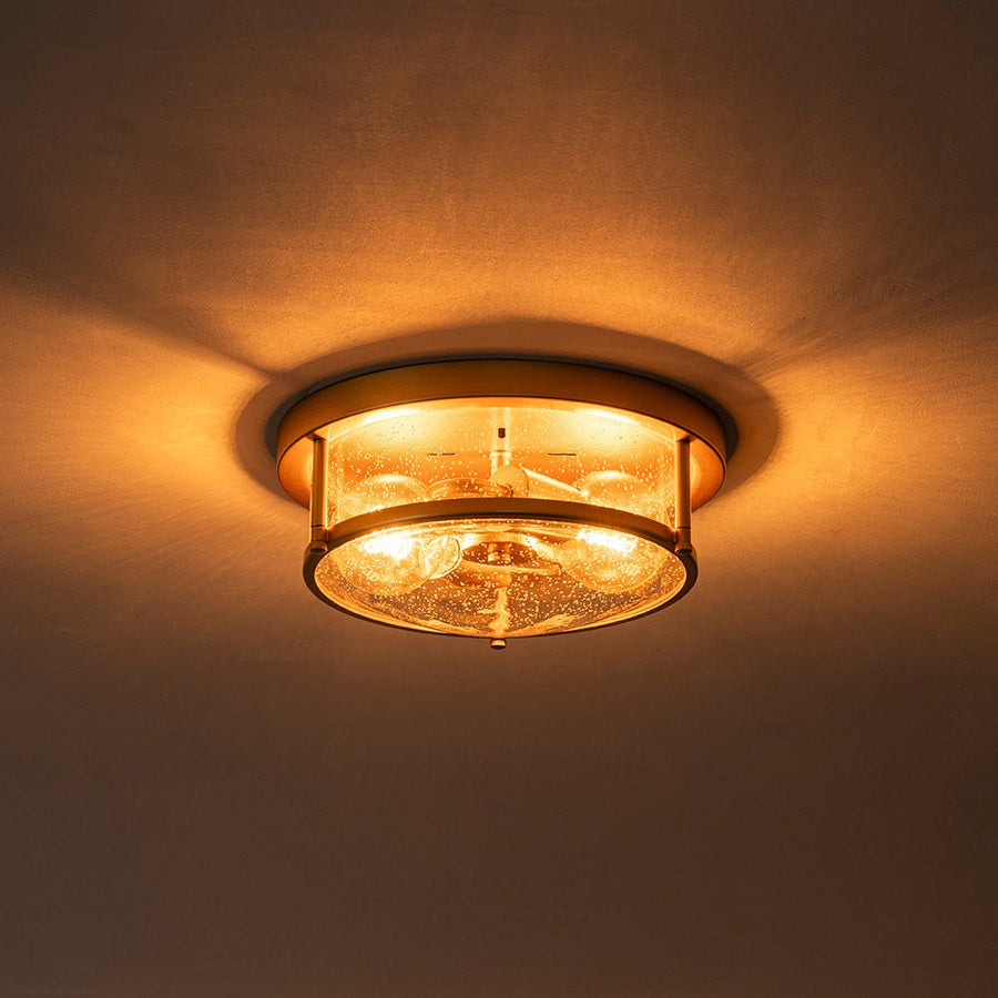 LightFixturesUSA - 2 - Light Seeded Glass Round Flush Mount Ceiling Light - Ceiling Light - Brass - 