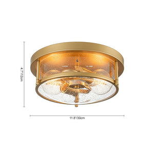 LightFixturesUSA - 2 - Light Seeded Glass Round Flush Mount Ceiling Light - Ceiling Light - Brass - 