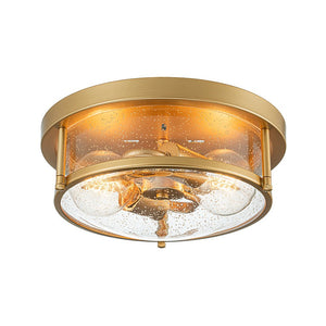 LightFixturesUSA - 2 - Light Seeded Glass Round Flush Mount Ceiling Light - Ceiling Light - Brass - 