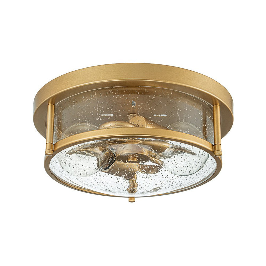 LightFixturesUSA - 2 - Light Seeded Glass Round Flush Mount Ceiling Light - Ceiling Light - Brass - 