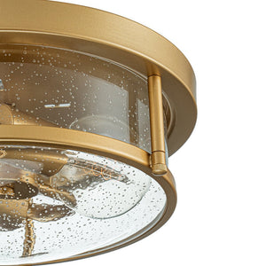 LightFixturesUSA - 2 - Light Seeded Glass Round Flush Mount Ceiling Light - Ceiling Light - Brass - 