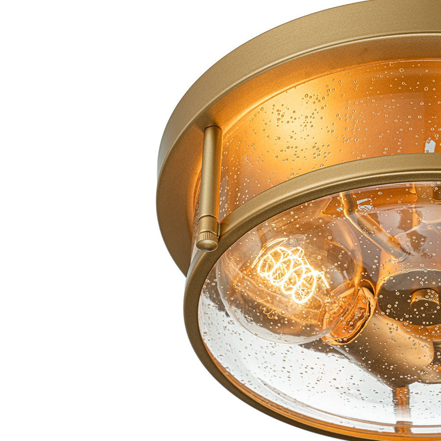 LightFixturesUSA - 2 - Light Seeded Glass Round Flush Mount Ceiling Light - Ceiling Light - Brass - 