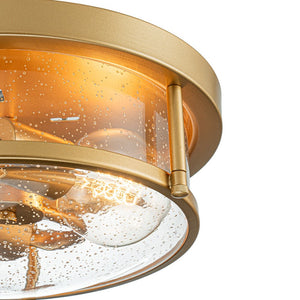 LightFixturesUSA - 2 - Light Seeded Glass Round Flush Mount Ceiling Light - Ceiling Light - Brass - 