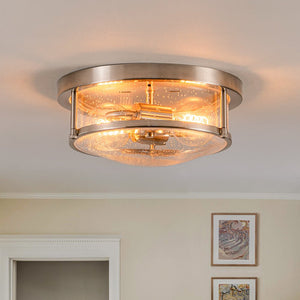 LightFixturesUSA - 2 - Light Seeded Glass Round Flush Mount Ceiling Light - Ceiling Light - Nickel - 