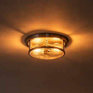 LightFixturesUSA - 2 - Light Seeded Glass Round Flush Mount Ceiling Light - Ceiling Light - Nickel - 