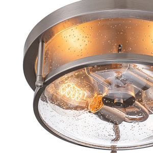 LightFixturesUSA - 2 - Light Seeded Glass Round Flush Mount Ceiling Light - Ceiling Light - Nickel - 