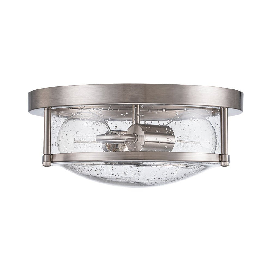 LightFixturesUSA - 2 - Light Seeded Glass Round Flush Mount Ceiling Light - Ceiling Light - Nickel - 