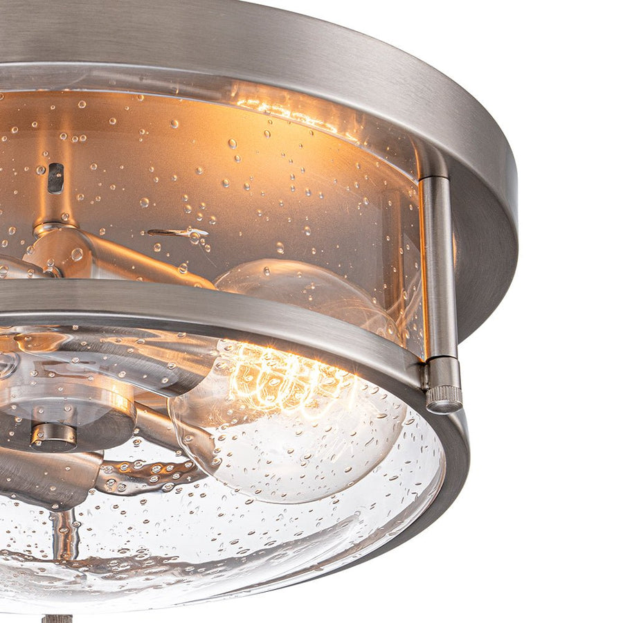 LightFixturesUSA - 2 - Light Seeded Glass Round Flush Mount Ceiling Light - Ceiling Light - Nickel - 