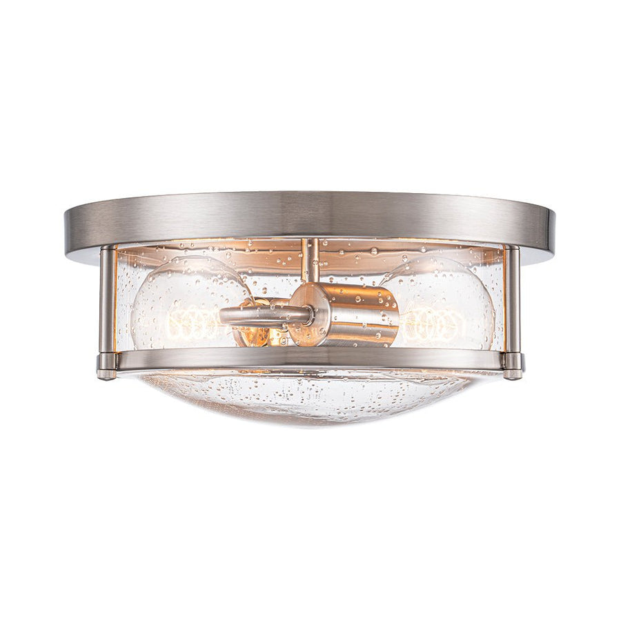 LightFixturesUSA - 2 - Light Seeded Glass Round Flush Mount Ceiling Light - Ceiling Light - Nickel - 