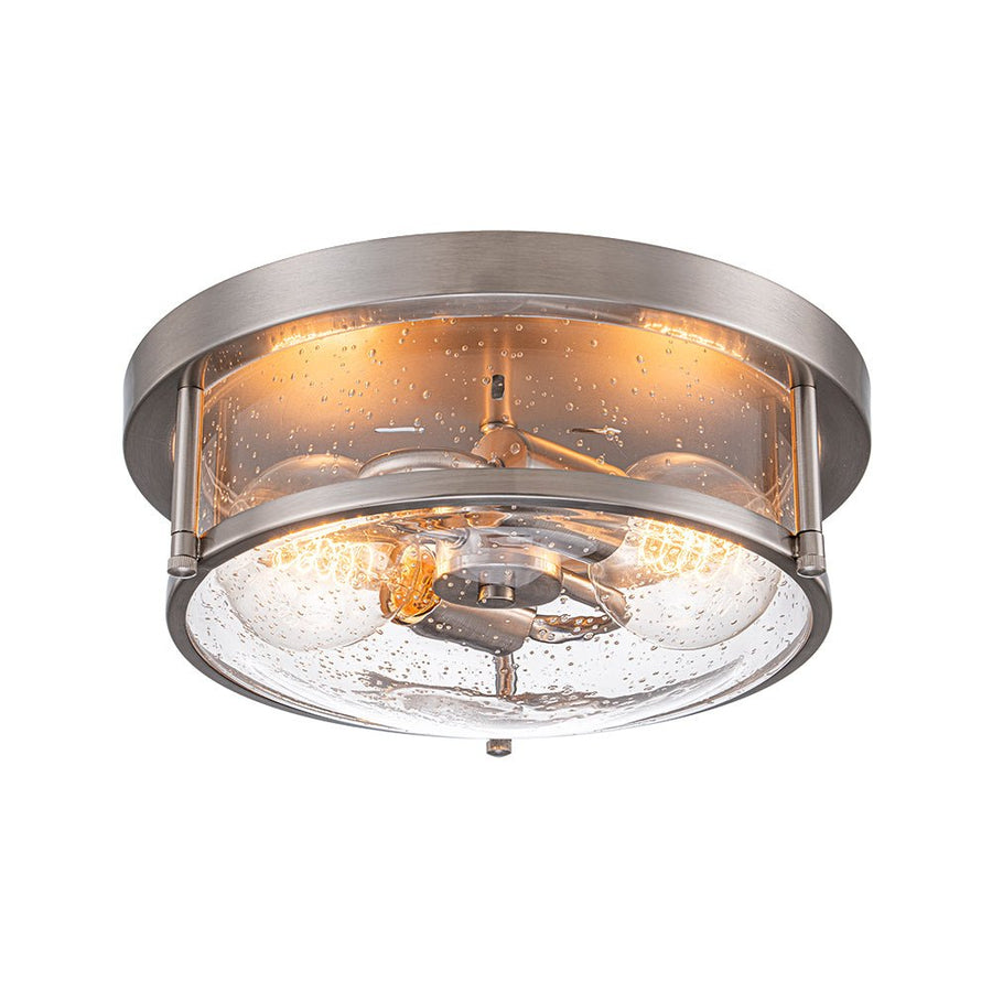 LightFixturesUSA - 2 - Light Seeded Glass Round Flush Mount Ceiling Light - Ceiling Light - Nickel - 