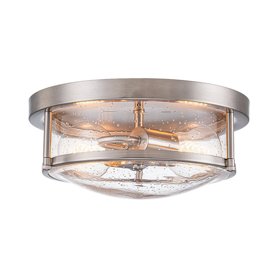 LightFixturesUSA - 2 - Light Seeded Glass Round Flush Mount Ceiling Light - Ceiling Light - Nickel - 