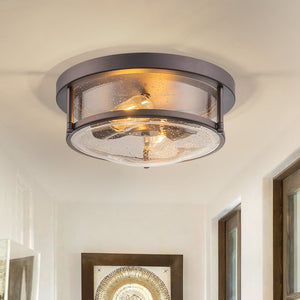 LightFixturesUSA - 2 - Light Seeded Glass Round Flush Mount Ceiling Light - Ceiling Light - Oil Rubbed Bronze - 