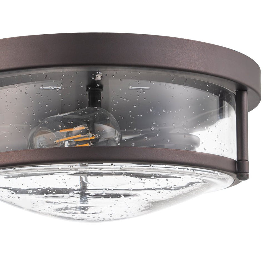 LightFixturesUSA - 2 - Light Seeded Glass Round Flush Mount Ceiling Light - Ceiling Light - Oil Rubbed Bronze - 