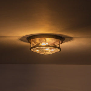 LightFixturesUSA - 2 - Light Seeded Glass Round Flush Mount Ceiling Light - Ceiling Light - Oil Rubbed Bronze - 