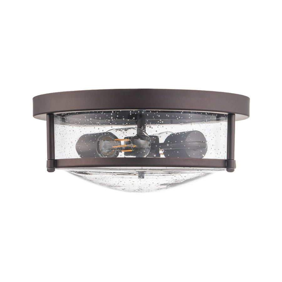 LightFixturesUSA - 2 - Light Seeded Glass Round Flush Mount Ceiling Light - Ceiling Light - Oil Rubbed Bronze - 