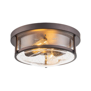 LightFixturesUSA - 2 - Light Seeded Glass Round Flush Mount Ceiling Light - Ceiling Light - Oil Rubbed Bronze - 