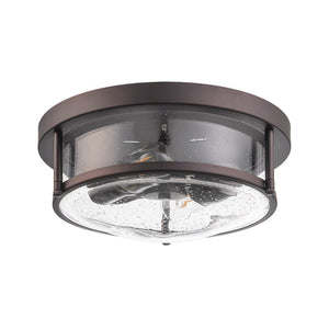 LightFixturesUSA - 2 - Light Seeded Glass Round Flush Mount Ceiling Light - Ceiling Light - Oil Rubbed Bronze - 