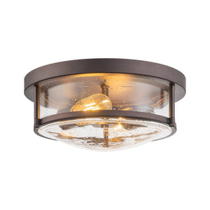 LightFixturesUSA - 2 - Light Seeded Glass Round Flush Mount Ceiling Light - Ceiling Light - Oil Rubbed Bronze - 