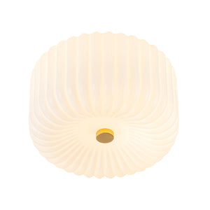 LightFixturesUSA - 2 - Light Shine Opal Ribbed Glass Drum Flush Mount - Ceiling Light - Brass - 