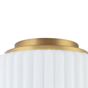 LightFixturesUSA - 2 - Light Shine Opal Ribbed Glass Drum Flush Mount - Ceiling Light - Brass - 