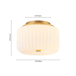 LightFixturesUSA - 2 - Light Shine Opal Ribbed Glass Drum Flush Mount - Ceiling Light - Brass - 