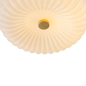 LightFixturesUSA - 2 - Light Shine Opal Ribbed Glass Drum Flush Mount - Ceiling Light - Brass - 