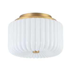 LightFixturesUSA - 2 - Light Shine Opal Ribbed Glass Drum Flush Mount - Ceiling Light - Brass - 