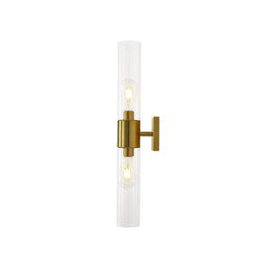 LightFixturesUSA - 2 - Light Up Down Glass Linear Tube Vanity Wall Lamp - Wall Sconce - Brass - 