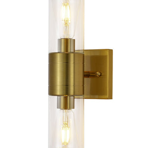 LightFixturesUSA - 2 - Light Up Down Glass Linear Tube Vanity Wall Lamp - Wall Sconce - Brass - 