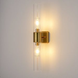LightFixturesUSA - 2 - Light Up Down Glass Linear Tube Vanity Wall Lamp - Wall Sconce - Brass - 