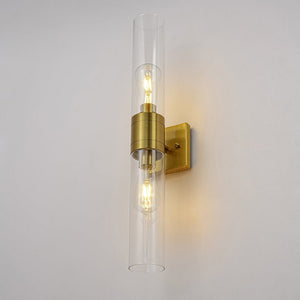 LightFixturesUSA - 2 - Light Up Down Glass Linear Tube Vanity Wall Lamp - Wall Sconce - Brass - 