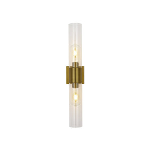 LightFixturesUSA - 2 - Light Up Down Glass Linear Tube Vanity Wall Lamp - Wall Sconce - Brass - 