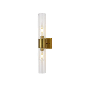 LightFixturesUSA - 2 - Light Up Down Glass Linear Tube Vanity Wall Lamp - Wall Sconce - Brass - 