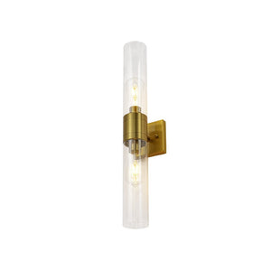 LightFixturesUSA - 2 - Light Up Down Glass Linear Tube Vanity Wall Lamp - Wall Sconce - Brass - 