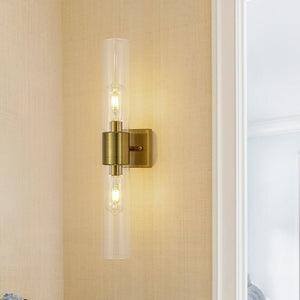 LightFixturesUSA - 2 - Light Up Down Glass Linear Tube Vanity Wall Lamp - Wall Sconce - Brass - 