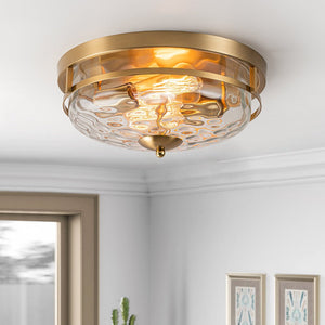 LightFixturesUSA - 2 - Light Water Glass Round Flush Mount Ceiling Light - Ceiling Light - Gold - 