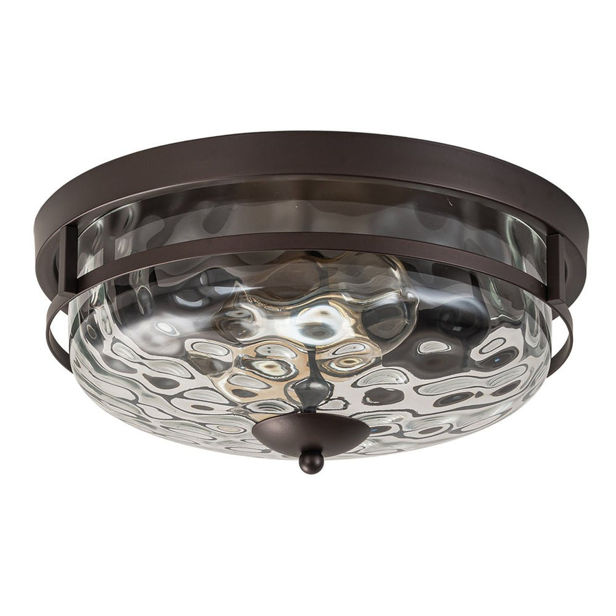 LightFixturesUSA - 2 - Light Water Glass Round Flush Mount Ceiling Light - Ceiling Light - Oil Rubbed Bronze - 