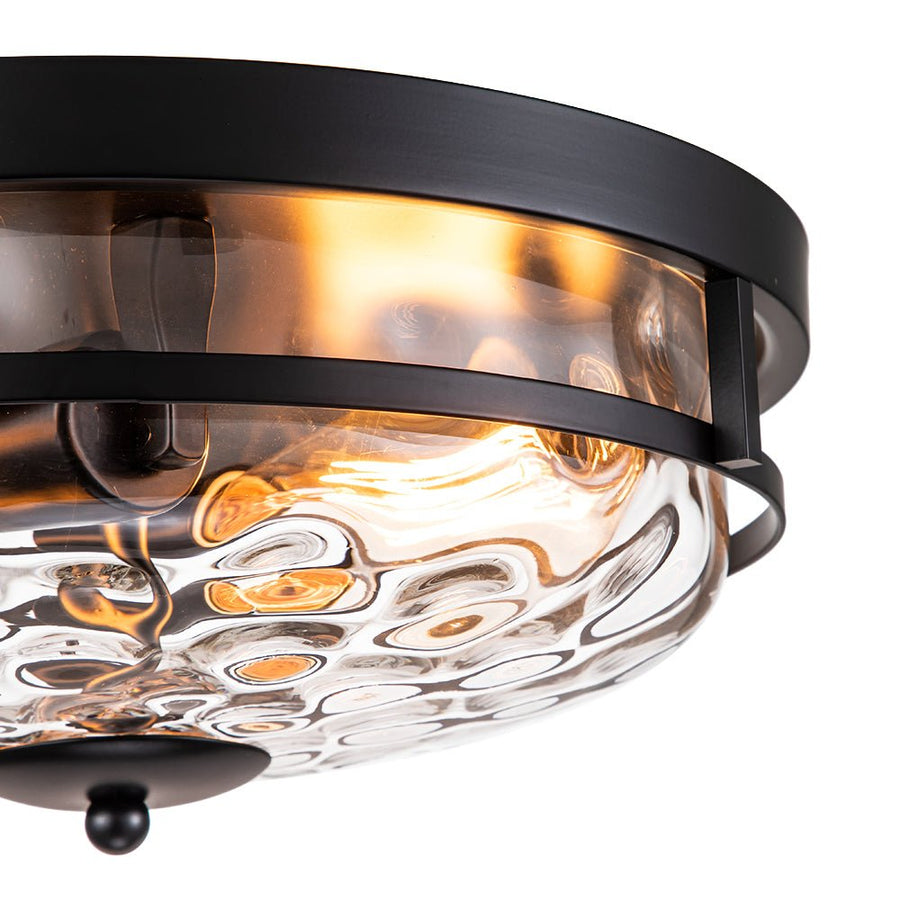 LightFixturesUSA - 2 - Light Water Glass Round Flush Mount Ceiling Light - Ceiling Light - Oil Rubbed Bronze - 