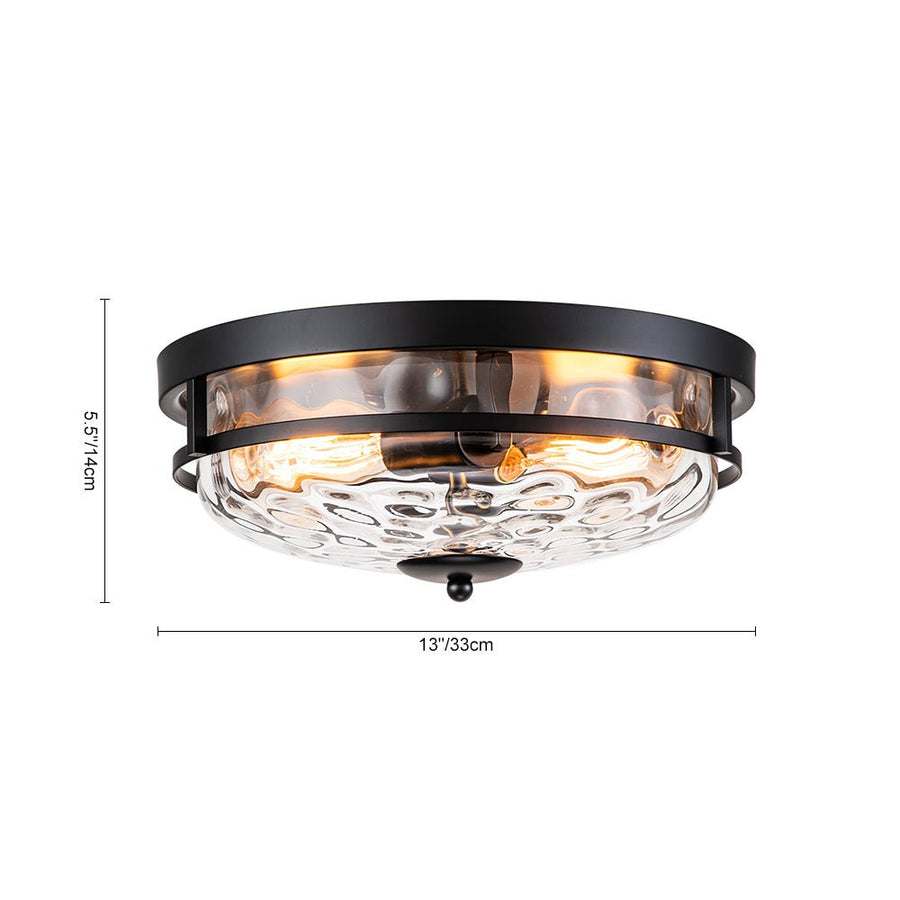 LightFixturesUSA - 2 - Light Water Glass Round Flush Mount Ceiling Light - Ceiling Light - Oil Rubbed Bronze - 