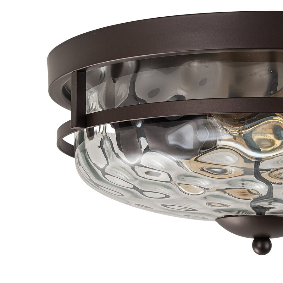 LightFixturesUSA - 2 - Light Water Glass Round Flush Mount Ceiling Light - Ceiling Light - Oil Rubbed Bronze - 