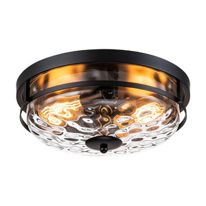 LightFixturesUSA - 2 - Light Water Glass Round Flush Mount Ceiling Light - Ceiling Light - Oil Rubbed Bronze - 