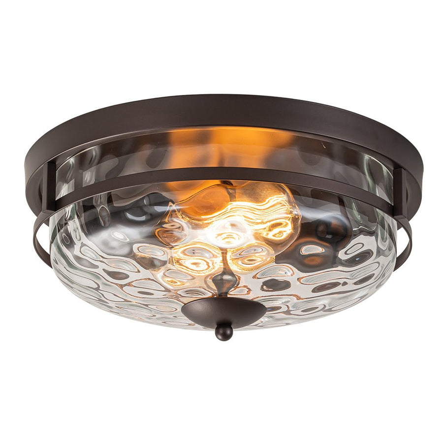 LightFixturesUSA - 2 - Light Water Glass Round Flush Mount Ceiling Light - Ceiling Light - Oil Rubbed Bronze - 