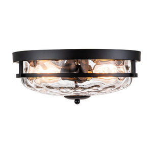 LightFixturesUSA - 2 - Light Water Glass Round Flush Mount Ceiling Light - Ceiling Light - Oil Rubbed Bronze - 