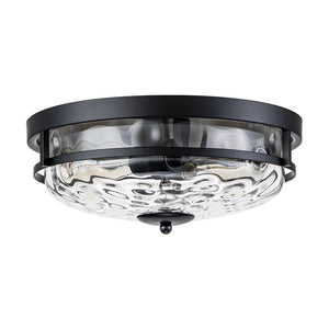 LightFixturesUSA - 2 - Light Water Glass Round Flush Mount Ceiling Light - Ceiling Light - Oil Rubbed Bronze - 